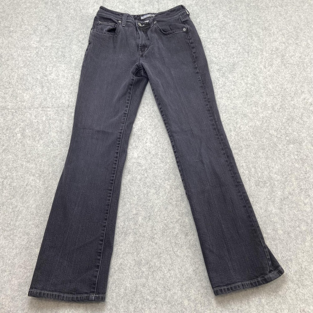 Chico's Platinum Womens 0 Bootcut Jeans (27x29) Gray Rhinestone Stretch Denim